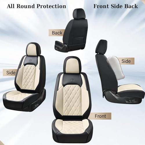 Image of Coverado Car Seat Covers Front Seats, Waterproof Faux Leather Car Seat Covers 2 Pack, Universal Car Seat Protector Driver Seat Covers Fit for Most Cars Trucks SUV- Black&White