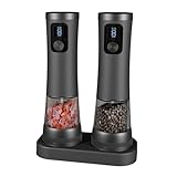 CEANLH Molinillos de pimienta recargables por USB, capacidad de 100 ml, acero inoxidable, grosor ajustable, pantalla LED, 2 velocidades Mo