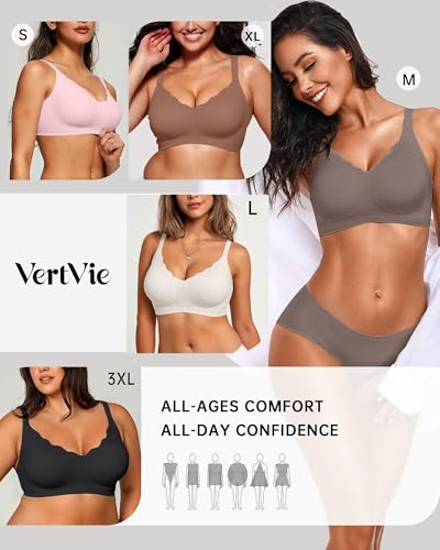 Image of Vertvie Women Seamless Jelly Bras No Underwire Supportive Wireless Push Up Full Coverage Bralette Comfy Scalloped T-Shirt Bra (Grey,Large)