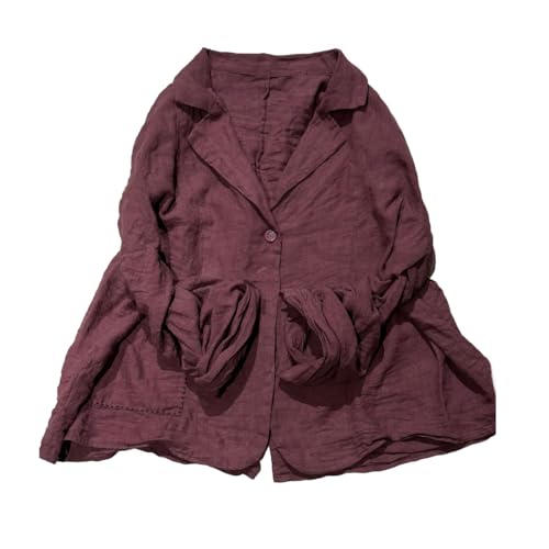 Womens Lightweight 100% Linen Cropped Blazer Long Sleeve Button Casual Summer Fall Short Blazer Jacket Coat