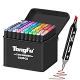 TongFu 100 Colored Marker Set, Colouring Pens for Adults, Dual Tip Art Markers, Felt Tip Permanent Pens for Drawing, Colouring Books, Anime and Manga with Carrying Case and Storage Base