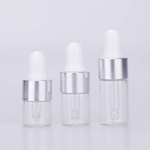 Miniatura 3 de 100 botellas con cuentagotas de vidrio transparente de 0.07 onzas líquidas rellenables, frascos vacíos de muestra con pipeta aceite esencial para