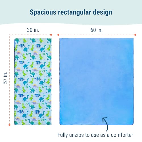 Image of Wildkin Kids Sleeping Bag - Roll-Up Design with Storage Bag for School, Travel & Camping - Dinosaur Land