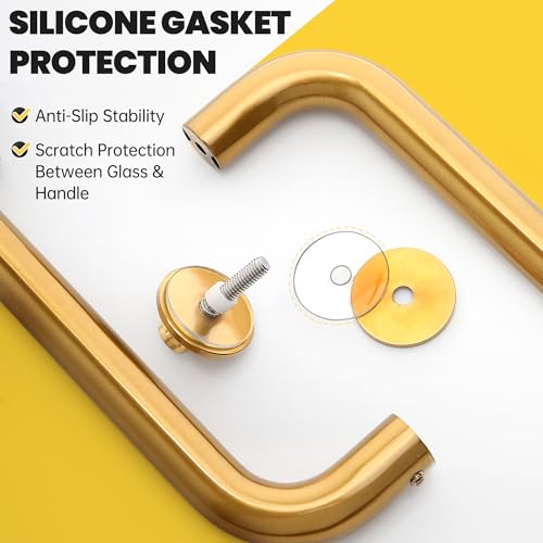 Kolet Shower Door Handle, 8 Inche Center to Center Glass Shower Door Handle, 304 Stainless Steel, Compatible with 1/4" to 1/2" Glass, Heavy Duty with Hidden Screw, Brushed Gold by Kolet - Image 5