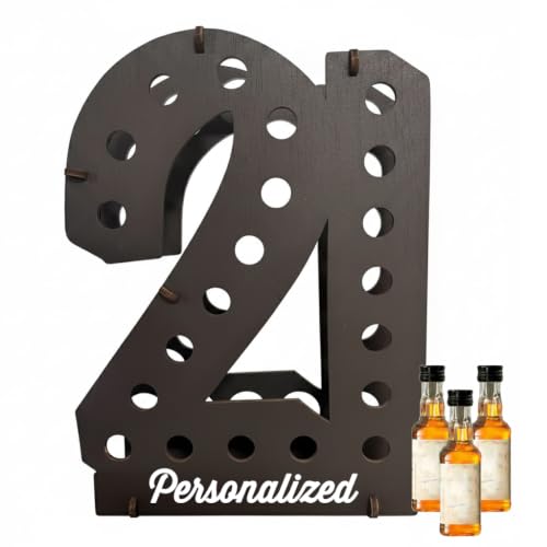 Image of Lumber Reveal USA | Black Personalized Mini Liquor Bottle Display | 21st Birthday Decorations | Holds 21 Shooter Bottles | Unique 21st Birthday Gifts | 4 Colors | Glam Finish Options