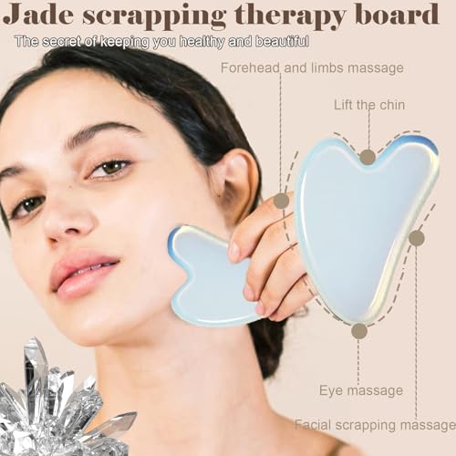 Werncy Jade roller and gua sha, facial roller, women's skincare tool, self-care gift, face, eye, neck massager, relieves fine lines and wrinkles, aventurine, opal, rose quartz 4-Piece