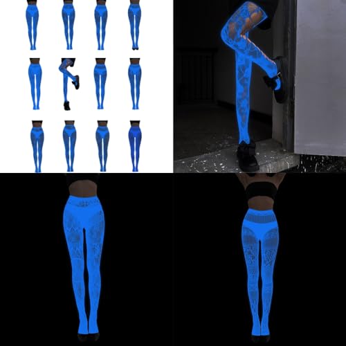 Glow In The Dark Blue Light Fishnet Tights Stockings for Women Halloween Luminously Spiderweb Patterned Mesh2