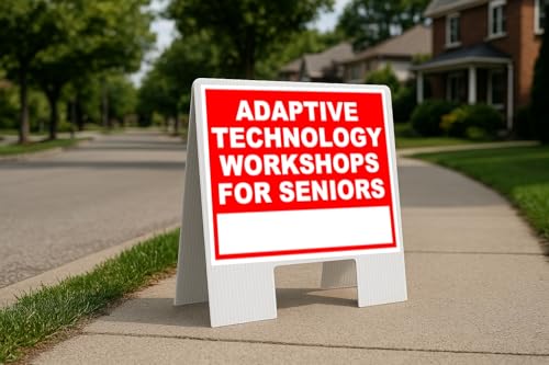 Adaptive Technology Workshops For Seniors Write On Me Red Folding Coroplast A-Frame with Double-Sided 23in x23in