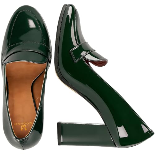 Image of MOOMMO Women Chunky Block Heel Pumps Closed Round Toe Slip On Oxford Loafers Shoes High Heels Snakeskin Work Pump Suede Loafer for Office Ladies Classic Formal Business Professional Fall 4-13 M US