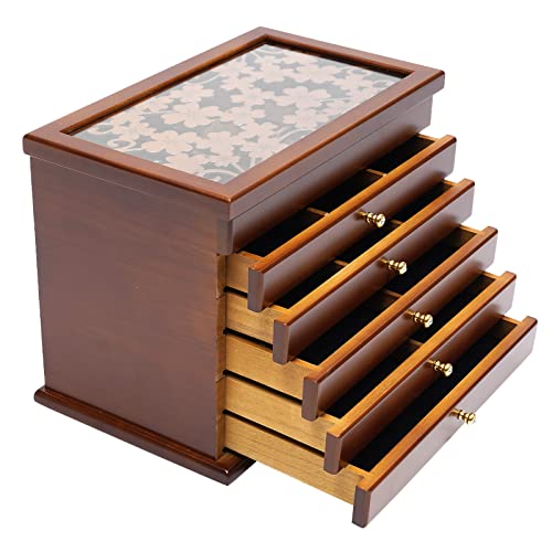 6 Tiers Joyero con cajones, compartimentos de madera, color marrón oscuro, gran caja de joyería, para collares, pendientes, pulseras, 31 x 20 x 24,5 cm Cover