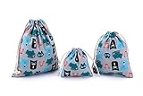 El juego incluye 3 bolsas, medianos de 25 x 30 cm (lxal), pequeños de 19 x 23 cm, extra pequeños de 14 x 16 cm