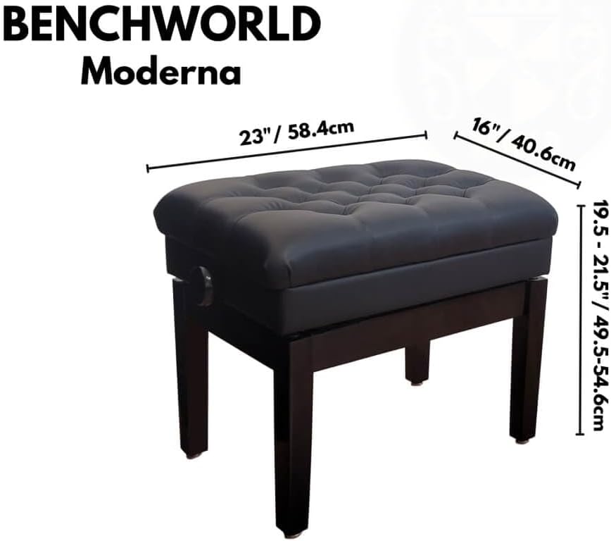 MODERNA 1C PE, Single Artist Pneumatic Adjustable Piano Bench, Polished Ebony Finish