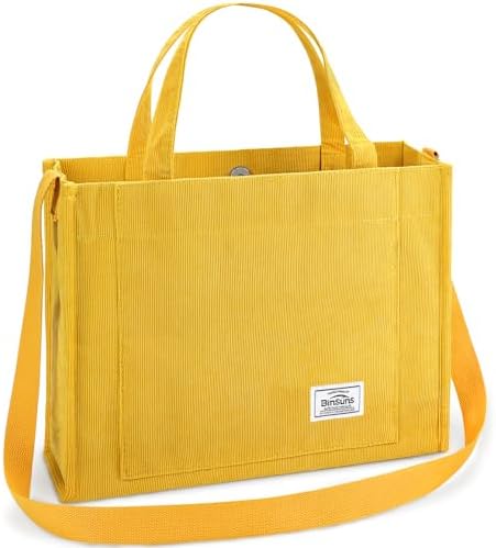 BINSUNS Corduroy Tote Bag for Women Small Satchel Bag Mini Tote Bag Aesthetic Crossbody Handbag - School Work Travel Shopping