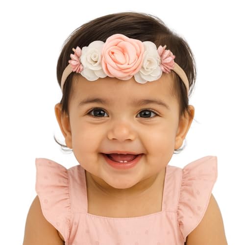 Image of SYGA 3 Pack Baby Girl Floral Headbands - Soft Stretchable Nylon Flower Comfortable Elastic Hairbands for Newborns, Infants & Toddlers 0-3 Years (Design-4)