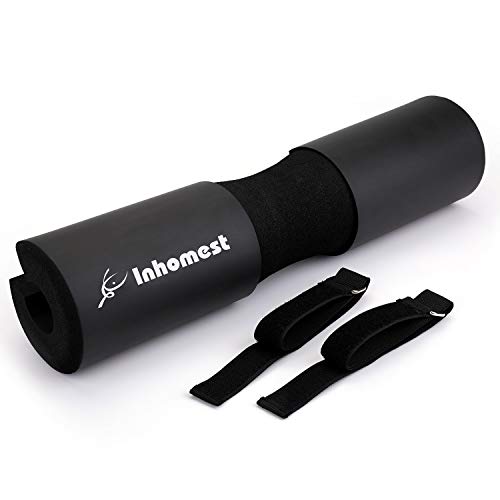 Inhomest Barbell Squat Pad for Squats, Hip Thrusts, Lunges Weight Lifting with Safety Straps - Advanced Neck & Shoulder Protective Pad Foam Sponge- Fit Standard and Olympic Bars Cushion(Black)