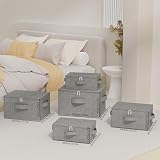 ENUMAIL 2er Set Faltbarer Ordnungsboxen mit Deckel, Aufbewahrungsbox mit Griff, Kleiderschrank Aufbewahrungstasche Kann im Schlafzimmer, Wohnzimmer Verwendet Werden, 38×26×15cm, Grau