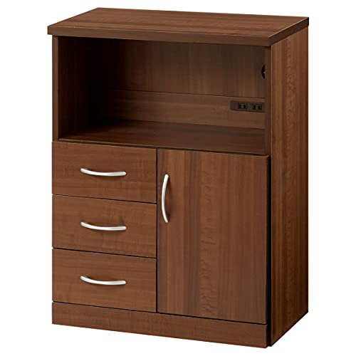 ぼん家具 キャビネット 収納 木製 リビング 幅60×奥行32×高さ80cm 引き出し 扉付き コード穴 サイドボード 電話台 ウォールナット