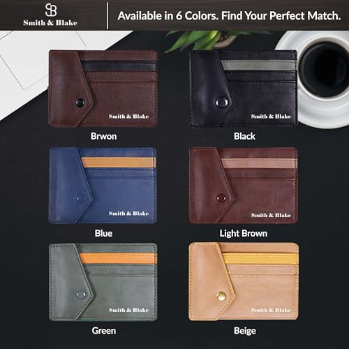 Image of Smith & Blake - Credit Card Holder Wallet for Men and Women - 3 ATM Card Slots - Snap Button Pocket - Back Pocket - Beige Premium Leatherette - Prospero