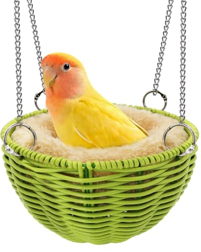 Bite-Proof Bird Nest for Cage with Removable Pad for All Seasons, Wide View Parakeet Nest for Nesting & Egg-Laying, Finch Nests Safe Small Bird Hammock for Cage for Lovebird Canary Budgie (Green)