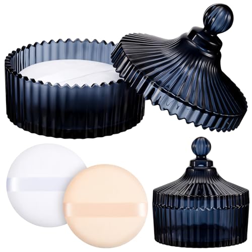 Tioncy 3 Pcs Large Body Powder Puff with Container, Classic, Black