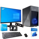 Kompletter PC-Desktop-PC Quad Core Intel i3 12100 4,30 GHz, RAM-8 GB, Ssd Nvme 256 GB, Monitor 22 Zoll, Windows 11 Professional, Zubehör, Büro, komplettes Zuhause