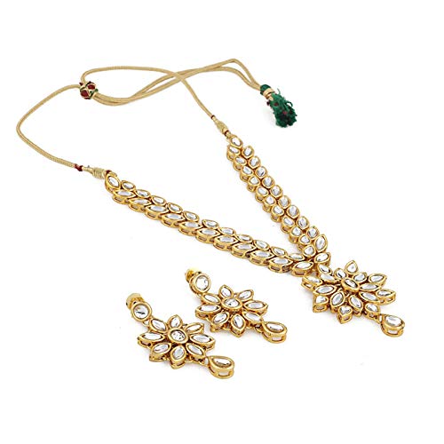 Shining Diva Fashion Jewelry Gold Plated Kundan Fancy Necklace Traditional Jewellery Set with Earrings for Women & Girls (White)(9602s)