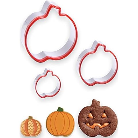 3-Piece Pumpkin Cookie Cutters, Halloween Cookie Cutters and Fall Thanksgiving Cookie Cutter Set, Halloween Sandwich Cutters, Pumpkin Biscuit Cutters, Coated with Soft PVC for Protection Cover