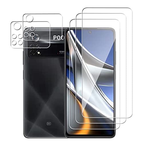 Protector de Pantalla para Xiaomi Poco X4 Pro 5G Alta Definicion 9H Dureza Anti-caída/Anti-rasguños Cristal Templado Vidrio Templado(3)+Cámara Protector(2) Cover