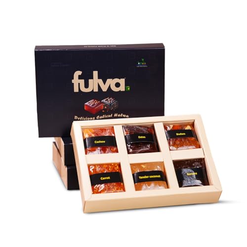 Image of Fulva 6 Assorted Premium Kozhikoden Halwa 475g | Badam, Cashew, Dates, Banana, Carrot, Tender Coconut Halwa Mix Flavours | Kerala Sweets, Indian Dessert Gift Pack Sweets