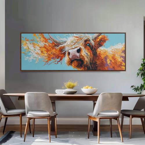 Tableau de vaches en toile panoramique 65x195cm décor rustique