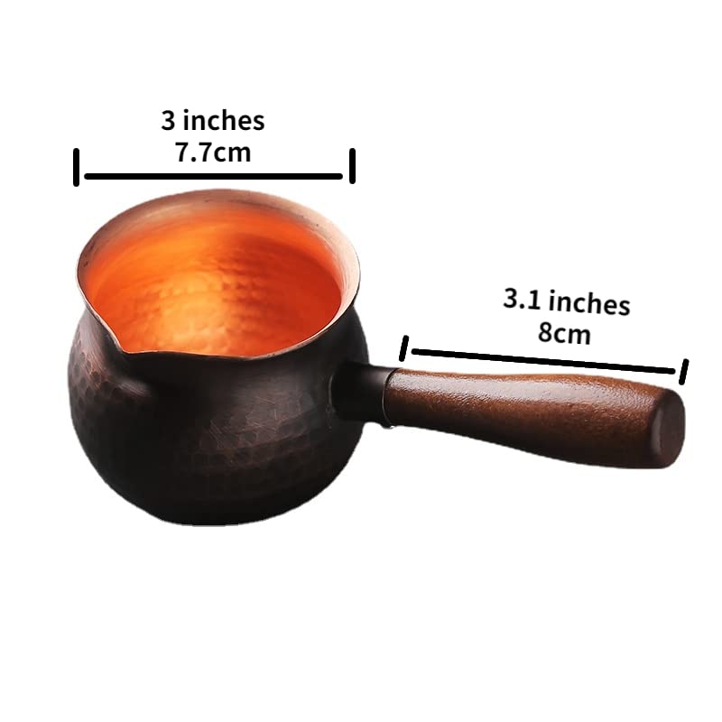 KKEKOS 6.5Oz 180ml Handmade Copper Coffee Pot for 2 People Turkish Greek Arabic Stovetop Coffee Maker with Wooden Handle