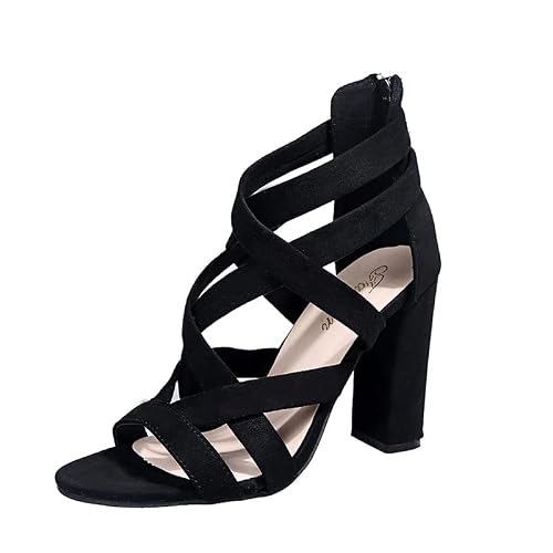 Zbyy Women's Ankle Strap Dress Pump Chunky High Heel Sandals Summer Crisscross Open Toe Block Heels Dress Pump Sandals #TOP23