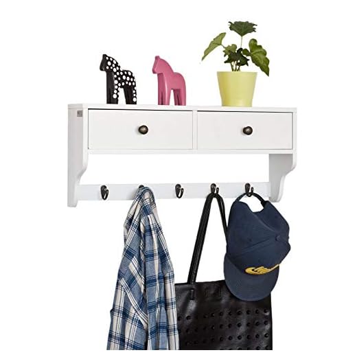 SoBuy, Hängare med 2 lådor och 5 krokar, Hatthylla, vit, Längd : 60 cm, FRG178-W