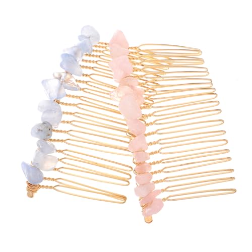 ASAKKURA 2個天然水晶齒ヘアコーム 結婚式用ヘアアクセサリー 軽量で安定し