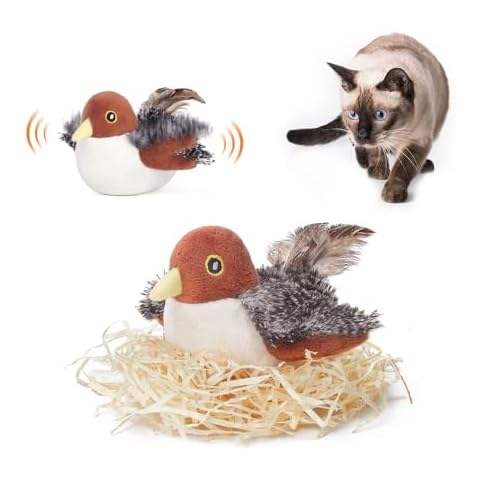 Potaroma Cat Toys Rechargeable Flapping Bird Sparrow, Lifelike Chirp Tweet, Touch Activated Kitten Toy Interactive Cat Exercise Toys for All Breeds Cat Kicker Catnip Toys 4.0 Inches Cover