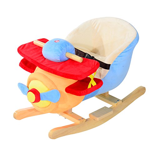 Qaba Kids Rocking Horse, Wooden Plush Ride-On Plane Chair Toy With Lullby Song And Seat Belt For 18 Month + #TOP17