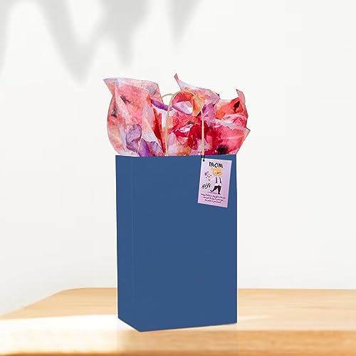Image of Small Blue Kraft Paper Bags with Handles Bulk, Bagmad Gift Bags 5.25x3.25x8 inch 100 Pcs Pack, Craft Grocery Shopping Retail Party Wedding Bags Sacks (Blue, 100pcs)