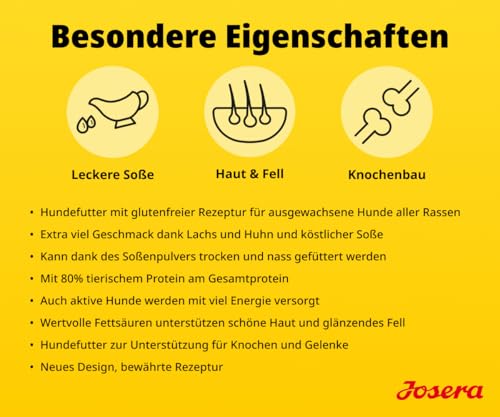 JOSERA Adult Festival Lachs & Huhn (1 x 12,5 kg) | Premium Trockenfutter für ausgewachsene wählerische aktive Hunde | energiereich | leckerer Soßenmantel - auch zum Einweichen | glutenfrei | 1er Pack