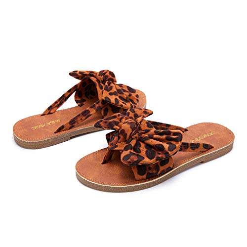 Image of FISACE Womens Bow Flat Sandals Flip Flops Slide Sandals Summer Beach Shoes
