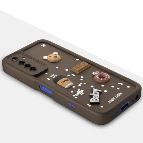 Image of Bintage Cute Fun Taddy Cartoon 3D Ball Milk Donut Coffee Cup Silicon Case Full Body & Camera Protection Back Cover Compatible for Realme 6i - Brown
