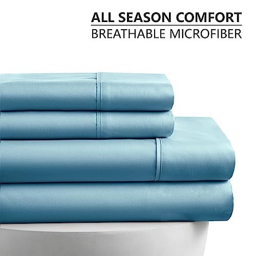 American Home Collection 4 Piece Full Size Bedding Sheets and Pillowcases Set - Ultra Soft Microfiber - Breathable, Wrinkle Free, Easy Care, Durable, Oeko-Tex Certified Sheet Set (Full, Aqua)