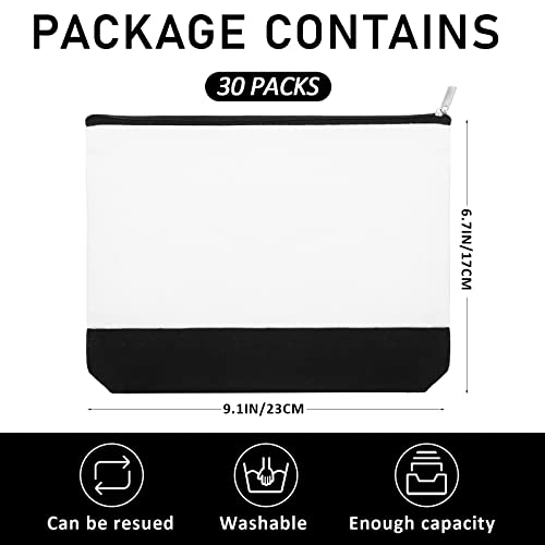 Inbagi 30 Pieces Canvas Makeup Bags Bulk Black and White Cosmetics Bag with Zipper Blank DIY Cosmetic Multipurpose Canvas Travel Toiletry Pouch for Travel Pen Pencil Cosmetic Storage2
