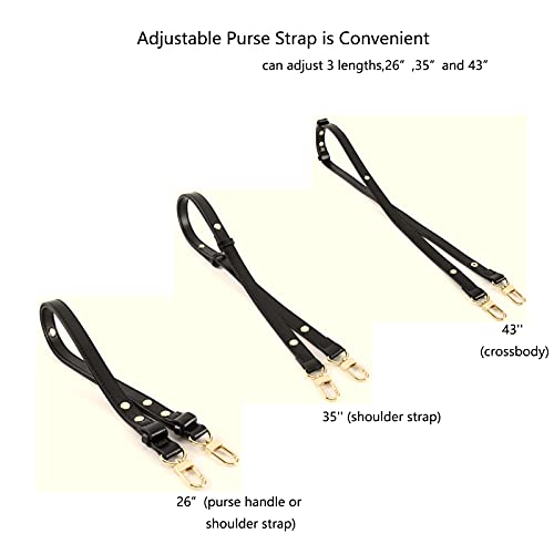 Adjustable PU Leather Purse Handle Shoulder Crossbody Strap for Handbag Bucket Bag (Black - Gold)4