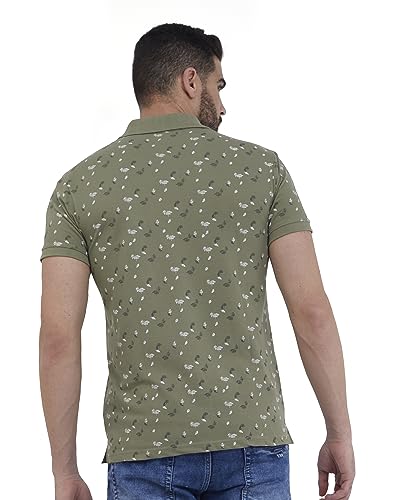 Image of PRORIDERS Half Sleeve Cotton Blend Regular Fit Men's Polo with Snap Button and Floral Print for Casual wear T-Shirt