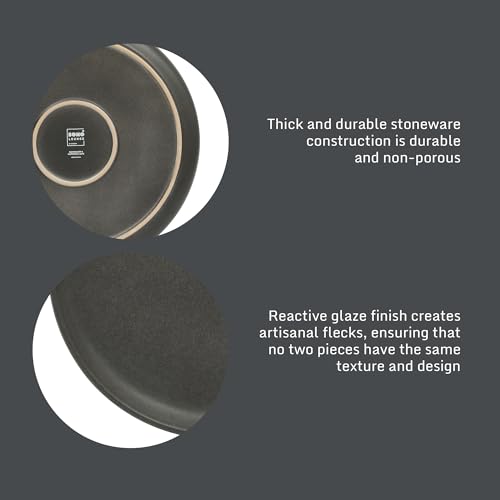 Image of Gibson Elite Pasco 12 Piece (Service for 4) Plates and Bowls Reactive Glaze Dishes Stoneware Ceramic Dinnerware Set - Black