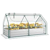 Miory Raised Garden Bed with PE Cover, 6x3x1 FT Galvanized Planter Box Outdoor with Greenhouse Cover, 2 Large Zippered Screen Windows for Vegetables, Flowers, Includes Labels & Gloves