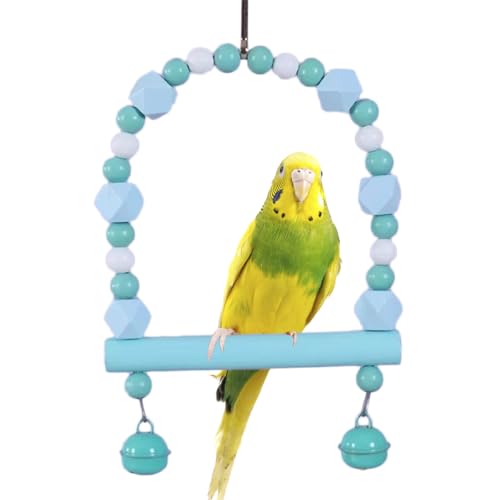 YuerFu 鳥 ブランコ インコ おもちゃ 吊り下げ 止まり木 吊橋 天然木 小鳥 ボール 鈴 ベル アスレチック 玩具 かわいい 取り付け簡単 バードスウィング セキセイインコ 文鳥 中鳥 オカメインコ 2サイズ対応 (ブルー, S)