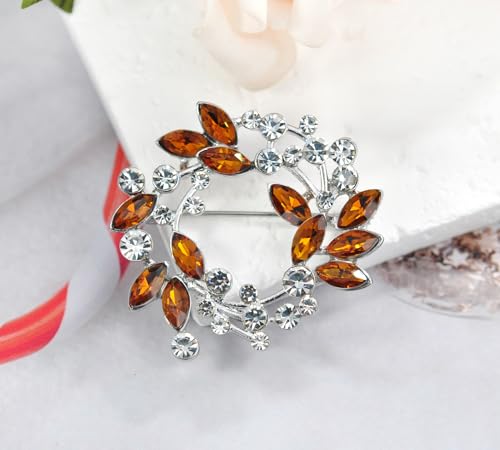 Image of Gyn&Joy Clear Crystal Rhinestone Floral Wreath Pin Brooch BZ005