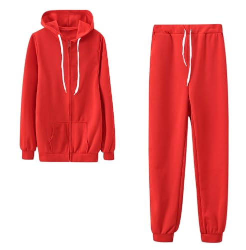 Chandal de Mujer Completo Conjunto Chándal Mujer Ladies Tracksuit Women Set Chandal Deportivo de Mujer Sudadera Chandal Deporte Cremallera Señora Homewear Loungewear Conjunto Jogging Mujer Rojo XL