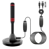 DVB-T/DVB-T2 Antenne mit Verstärker - HDTV Zimmerantenne für Fernseher, Großer Reichweite und 360° Empfang, Mit Magnetfuß - 5 Meter Kabel, Unterstützt 4K HD-Kanäle & Alle TV-Geräte